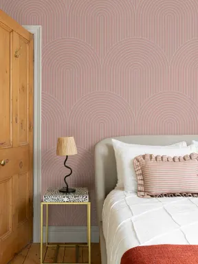 Papier Peint Géométrique Boucle de Lignes Fines Rose