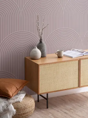 Mauve Geometric Thin Striped Loop Repeat Pattern Wallpaper