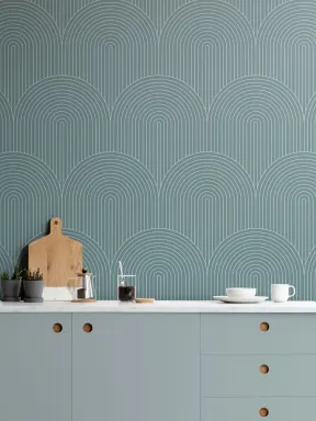 Papier Peint Géométrique Boucle de Lignes Fines Vertes