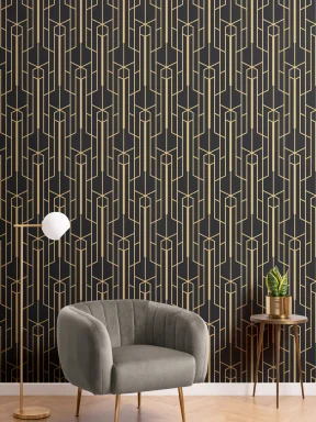 Yellow & Black Geometric Repeat Pattern Wallpaper