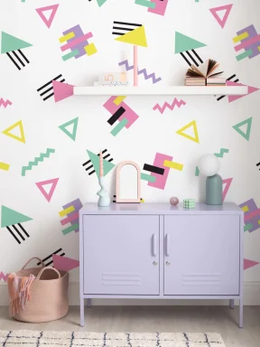 Mural Papel Pintado Geométrico Verde Menta Rosa Blanco y Amarillo