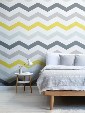 Mural de papel de parede Chevron Amarelo e Cinzento