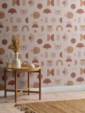 Brown & Neutral Mid Century Modern Geometric Pattern Wallpaper