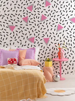 Carta da Parati con Moderni Motivi a Triangoli Rosa