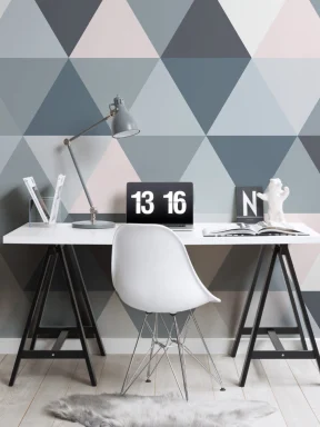 Grijs & Roze Geometrisch Driehoek Patroon Behang Muurschildering