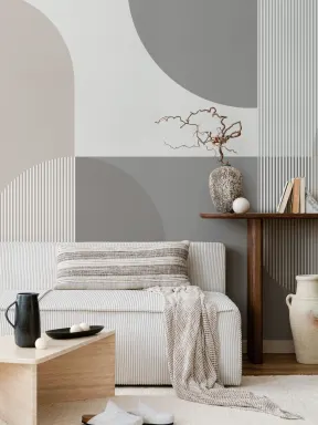 Papier Peint Panoramique Scandinave Gris avec Formes Géométriques