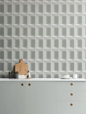 Green 3D Effect Modern Geometric Repeat Pattern Wallpaper