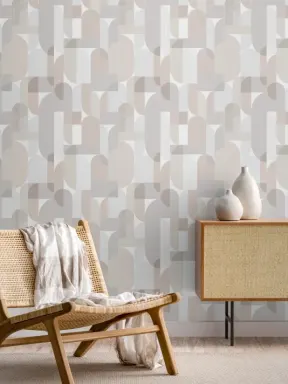 Papier Peint Scandinave à Motifs Géométriques en Couleurs Neutres