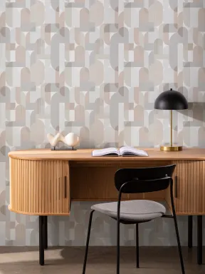 Papier Peint Scandinave à Motifs Géométriques en Couleurs Neutres