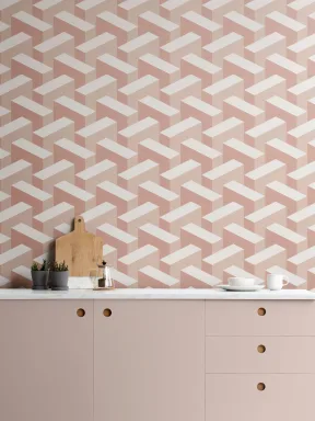Pink Modern 3D Effect Geometric Repeat Pattern Wallpaper