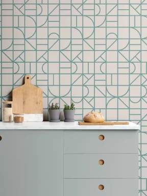 Sage Green Modern Geometric Grid Repeat Pattern Wallpaper