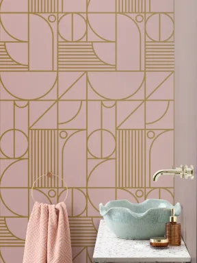 Roz și auriu Geometric Grid Lines Repeat Pattern Wallpaper