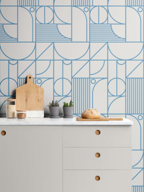 Blue and White Geometric Grid Lines Repeat Pattern Wallpaper