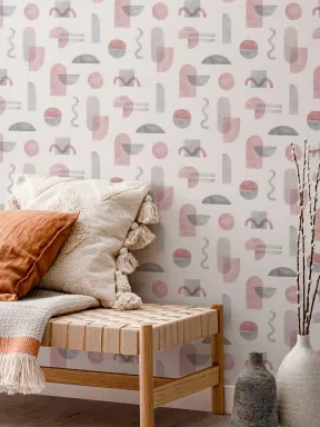 Pink Watercolor Geometric Repeat Pattern Wallpaper