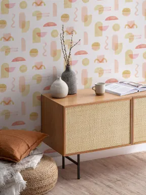 Yellow and Orange Watercolor Geometric Repeat Pattern Wallpaper
