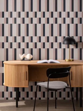 Pink and Navy Modern Geometric Bauhaus Repeat Pattern Wallpaper