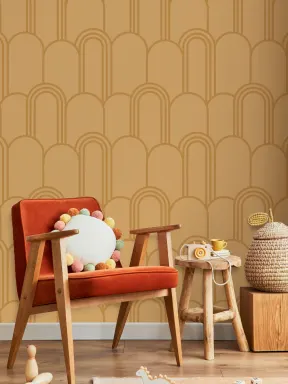 Papel pintado Amarillo Art Deco Arco Repetido