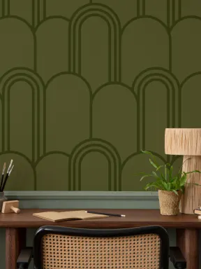Papier peint à motif répétitif en forme d'arche Art déco verte