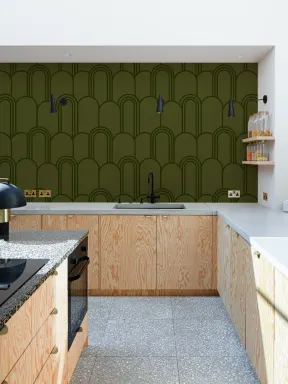 Papier peint à motif répétitif en forme d'arche Art déco verte