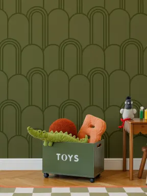 Papier peint à motif répétitif en forme d'arche Art déco verte