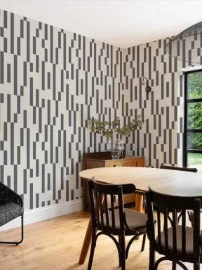 Czarno-biała nowoczesna tapeta Bauhaus Geometric Repeat Pattern