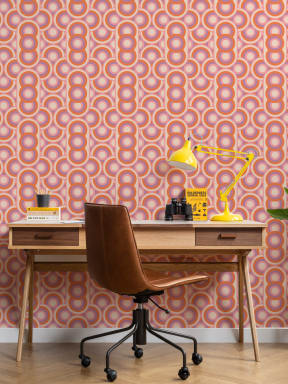 Papier Peint aux Cercles Rétro en Orange et Lilas