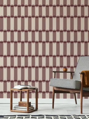 Papier peint panoramique rétro bourgogne à motifs géométriques