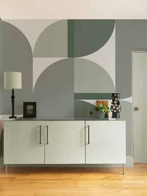 Mural de parede verde geométrico contemporâneo abstrato