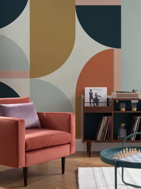 Multicolor Retro Geometric Arch Pattern Wall Mural