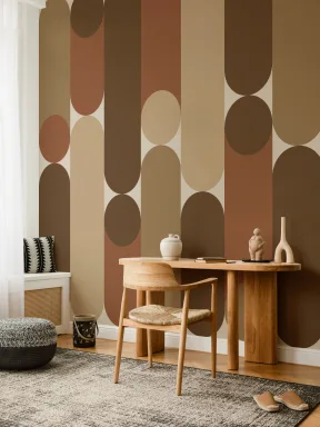 Capsule murale brune, géométrique et chaleureuse, de style moderne du milieu du siècle