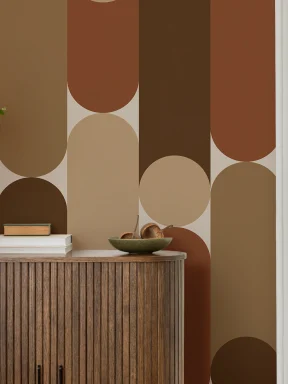 Warm Geometric Mid-Century Modern Brown Capsule Mural