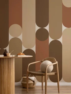 Warm Geometric Mid-Century Modern Brown Capsule Mural