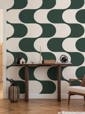 Teal Retro Geometric Flux Pattern Mural