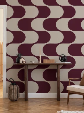 Model caracteristic geometric de valuri burgundy pe mural