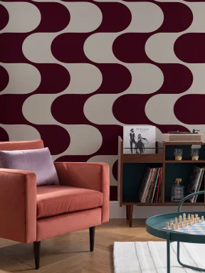 Papier peint panoramique géométrique à motifs de vagues, de couleur bourgogne