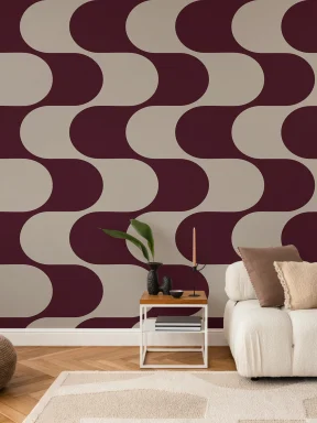 Papier peint panoramique géométrique à motifs de vagues, de couleur bourgogne
