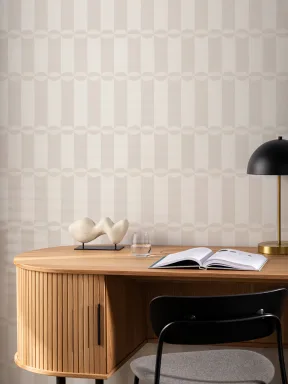 Papier peint beige géométrique rayé à motif contemporain