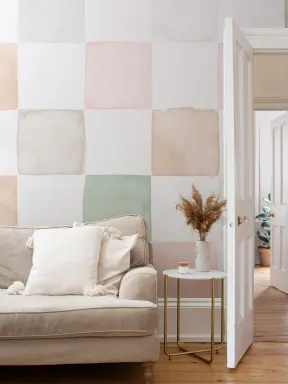 Multi-Colored Watercolor Checkered Mural