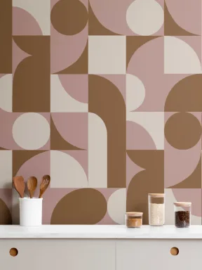 Brown Mid-Century Geometric Collage Wall Mural