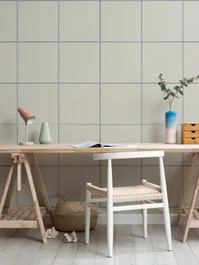 Papier peint panoramique à motif quadrillé beige et bleu apaisant