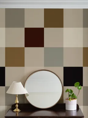 Multicolor Neutral Geometric Checkered Pattern Mural
