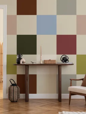 Papier peint panoramique moderne à carreaux géométriques rétro multicolores
