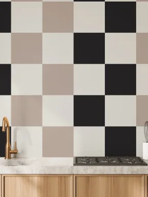 papier peint panoramique d’art mural géométrique à damier beige