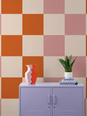 Pink And Orange Checkered Retro Vibe Mural