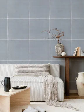 Blue Checked Pattern Modern Wallpaper Mural