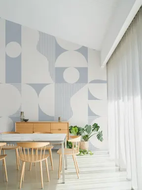 Separador de espacios abstracto geométrico azul frío en murales de papel pintado