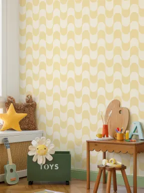 Papier peint à rayures ondulées rétro jaune