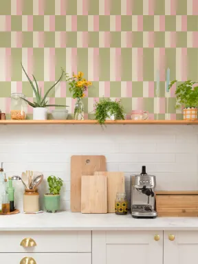 Green & Pink Modern Geometric Bauhaus Wallpaper