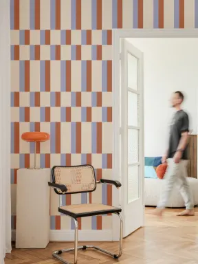 Niebiesko-pomarańczowa nowoczesna geometryczna tapeta Bauhaus
