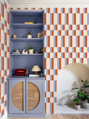 Papier peint Bauhaus géométrique moderne bleu et orange